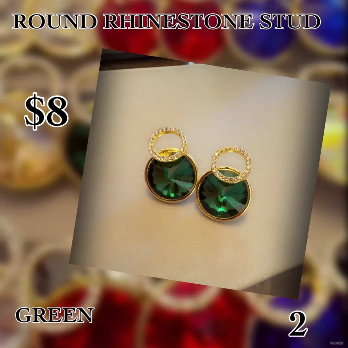 Round Rhinestone Stud Earrings - $8 image indicator(3)