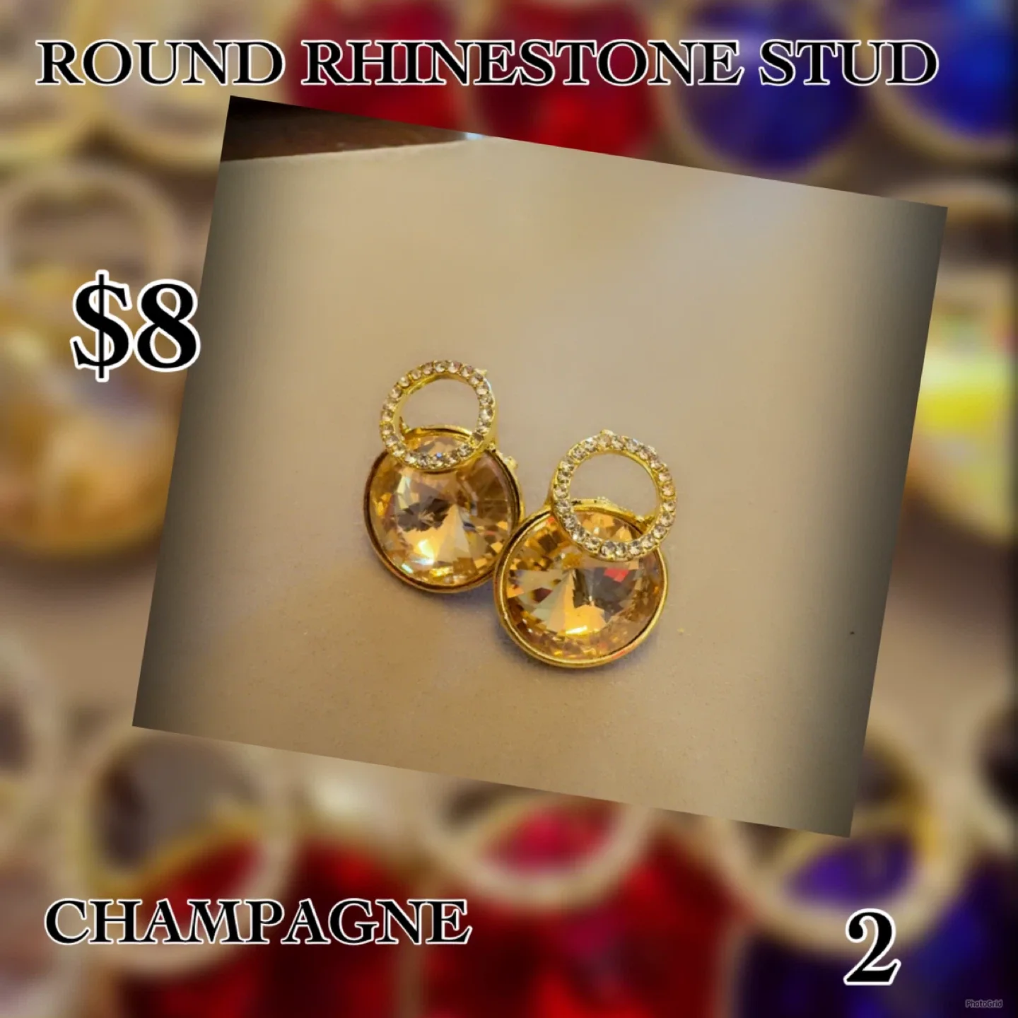 Round Rhinestone Stud Earrings - $8 image indicator(5)