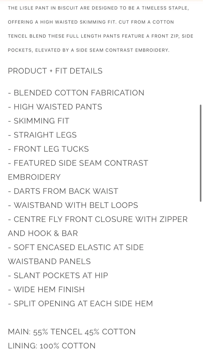 New Mon Renn LISLE PANT BISCUIT size 8 retails 189$+tax image indicator(10)