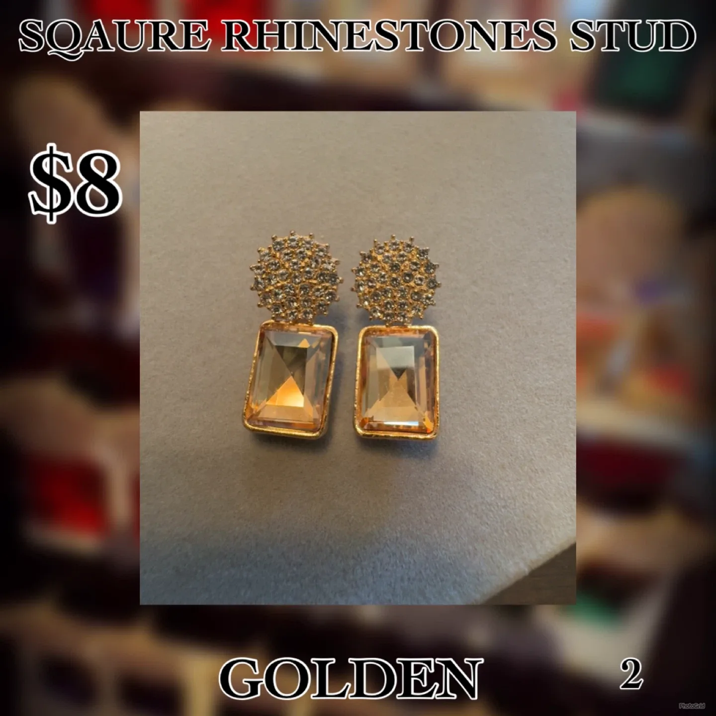 Square Rhinestone Stud Earrings - $8 image indicator(6)