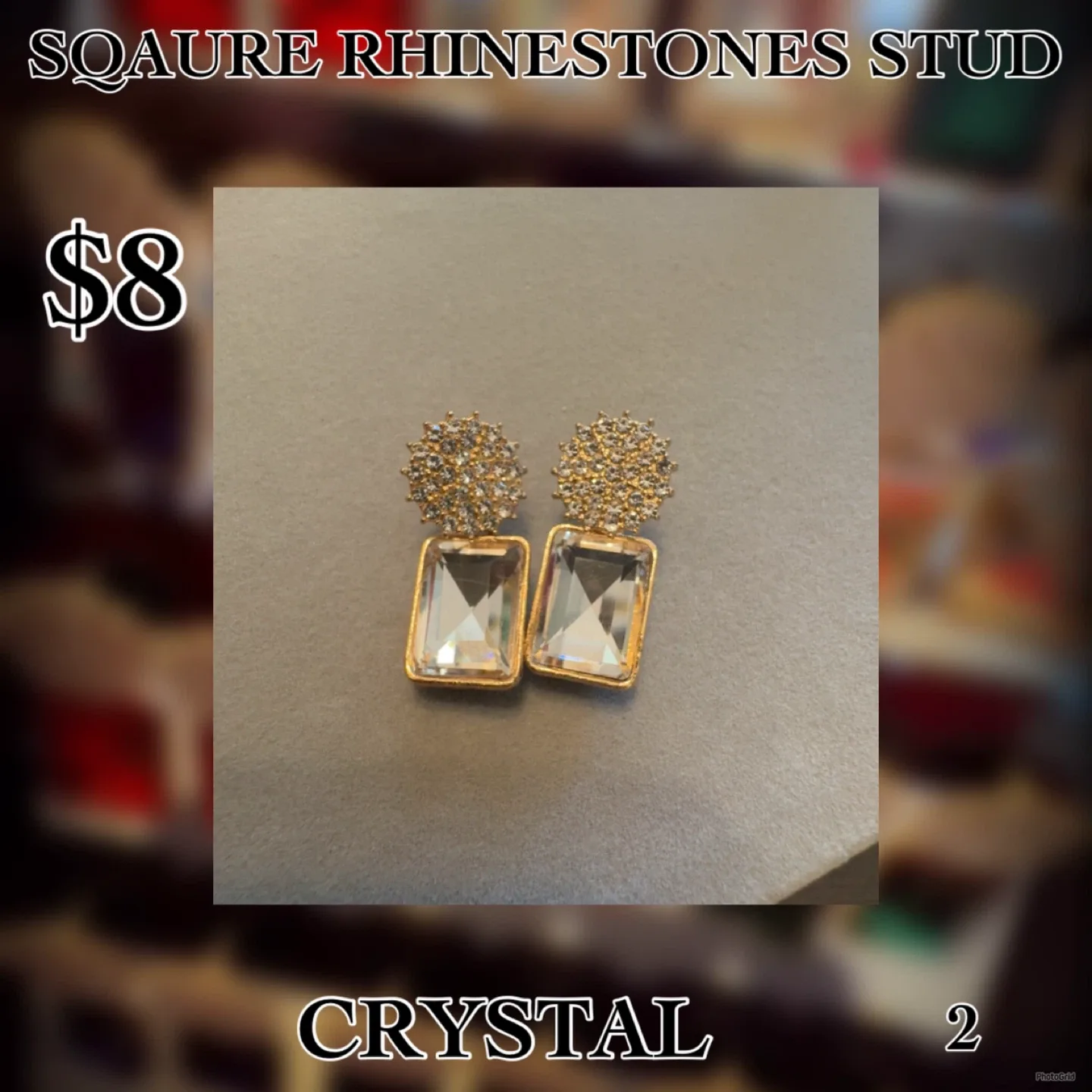 Square Rhinestone Stud Earrings - $8 image indicator(3)