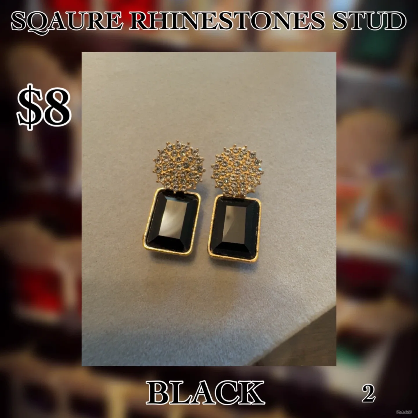 Square Rhinestone Stud Earrings - $8 image indicator(5)