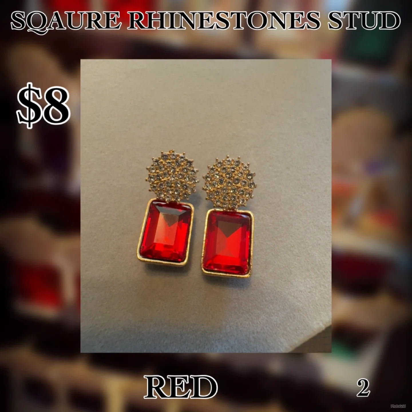 Square Rhinestone Stud Earrings - $8 image indicator(4)