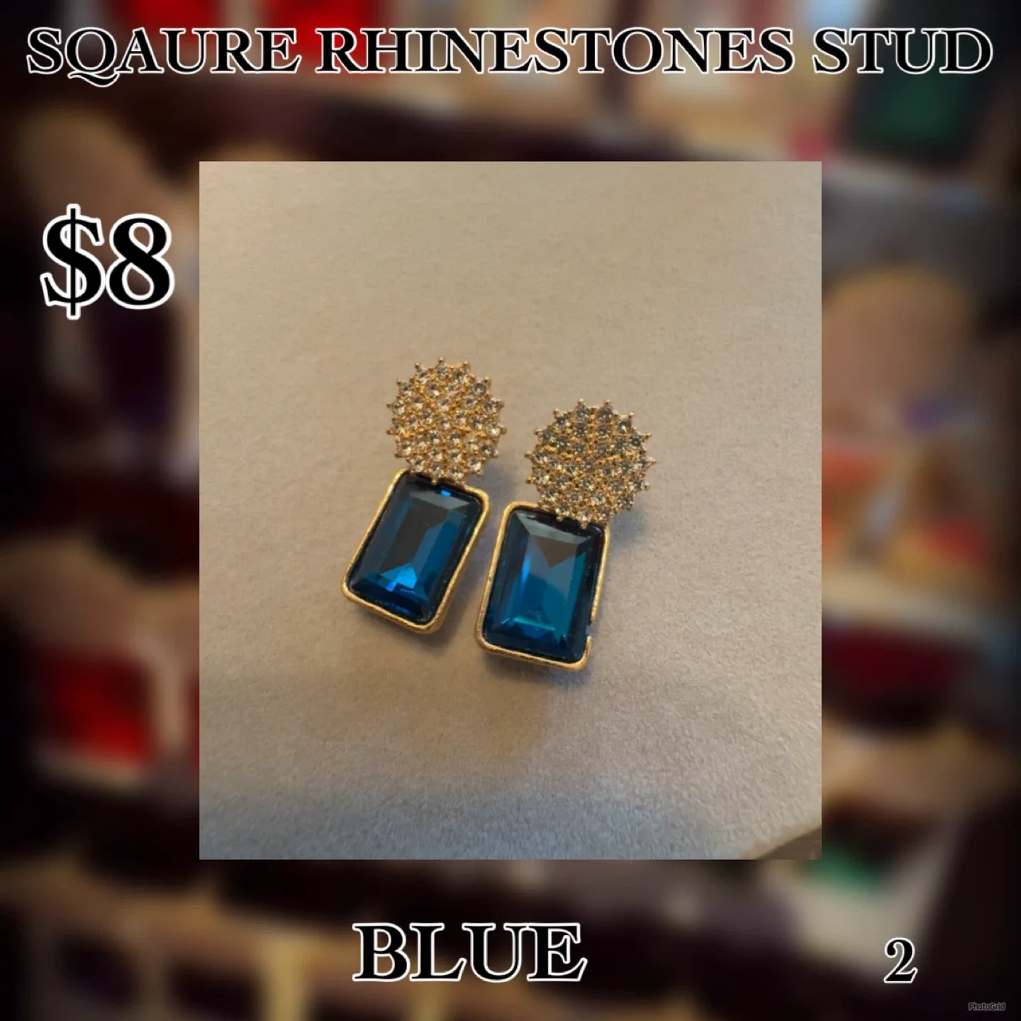 Square Rhinestone Stud Earrings - $8 image indicator(2)