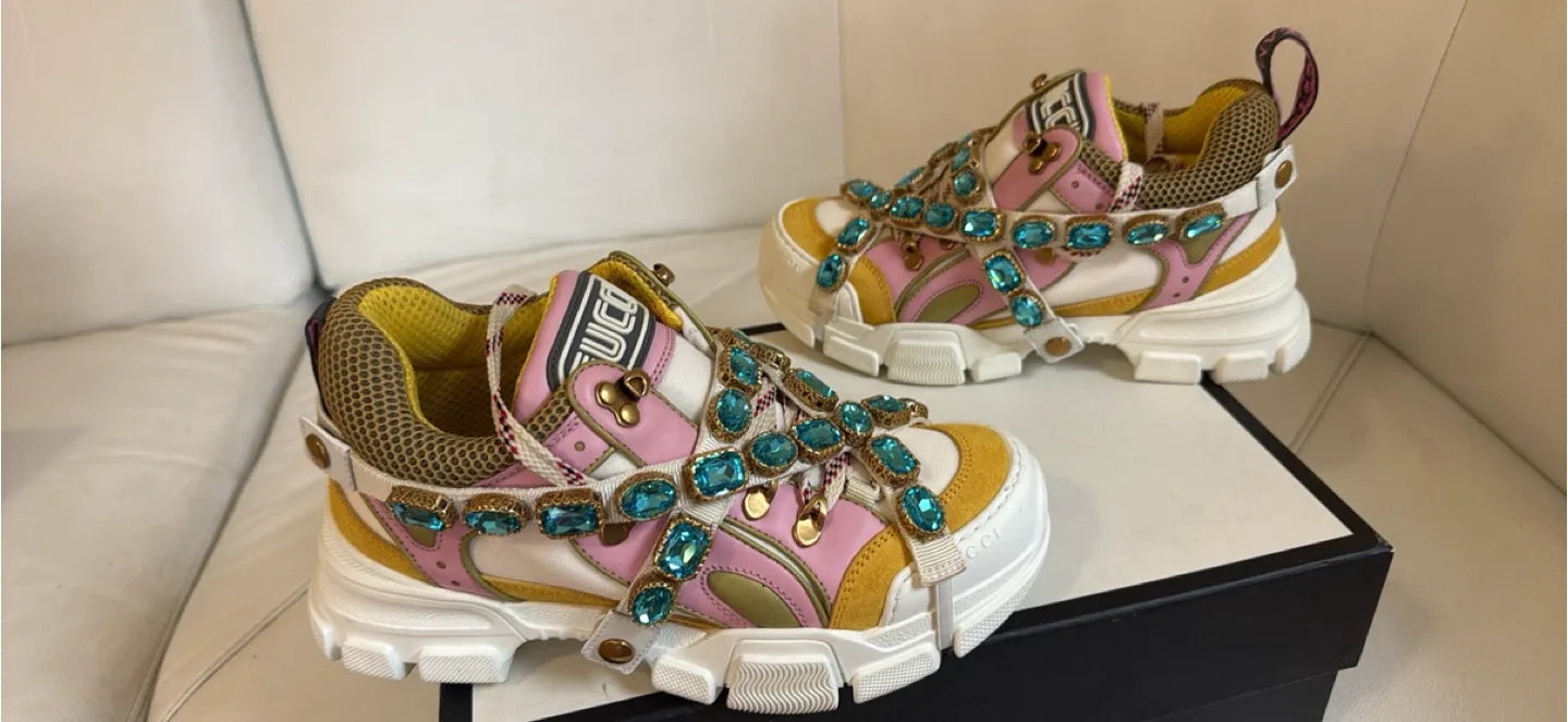 Gucci Flashtrek Embellished Sneakers Size 8.5 image indicator(8)
