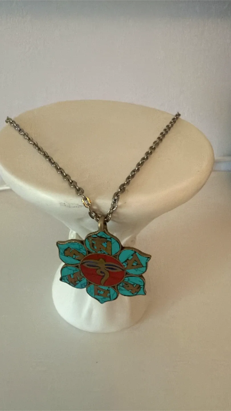 Sterling silver Turquoise Flower Pendant Necklace thumbnail