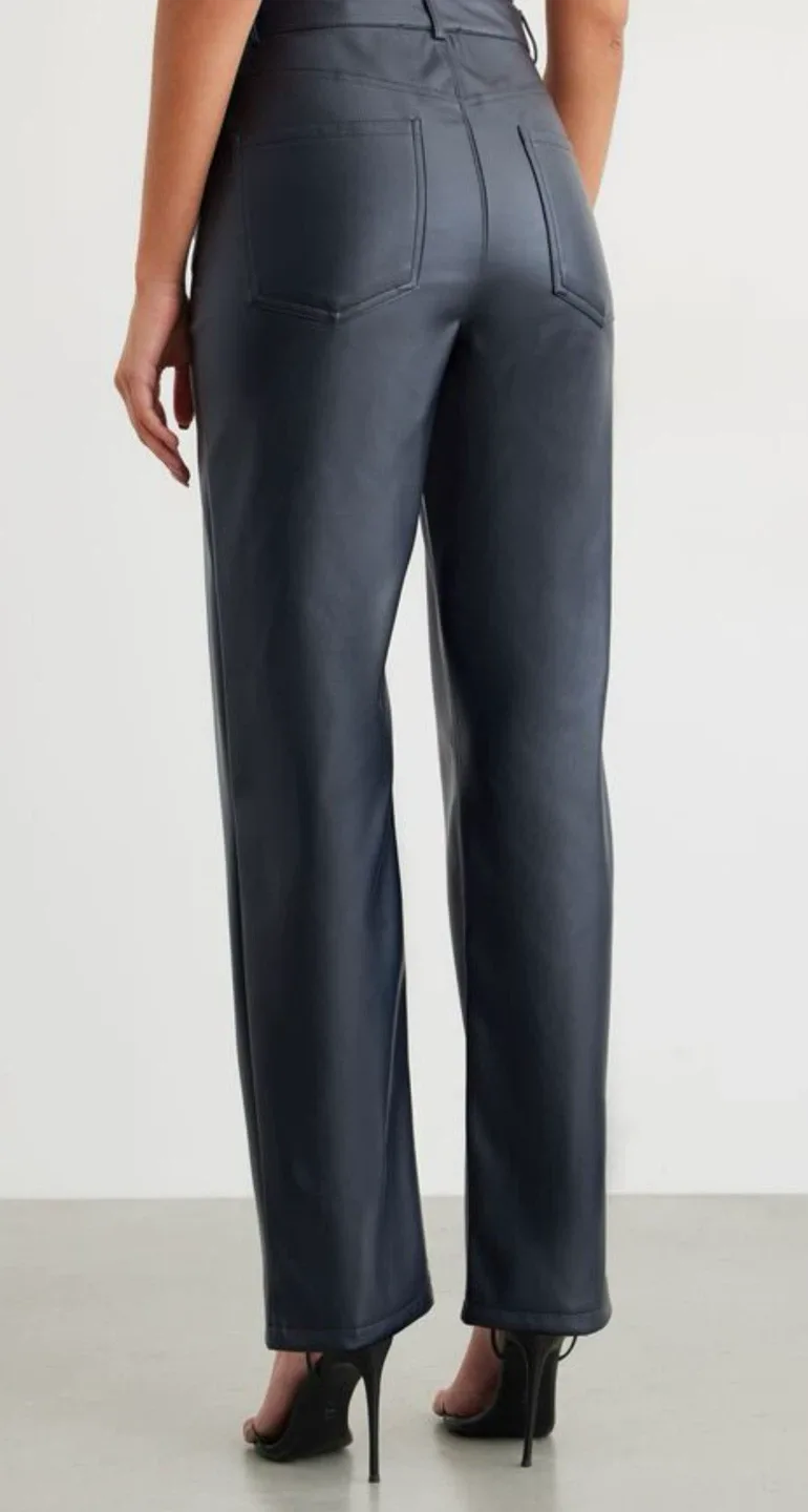 New dynamite Gisele straight leg faux leather pants: sky captain image indicator(3)