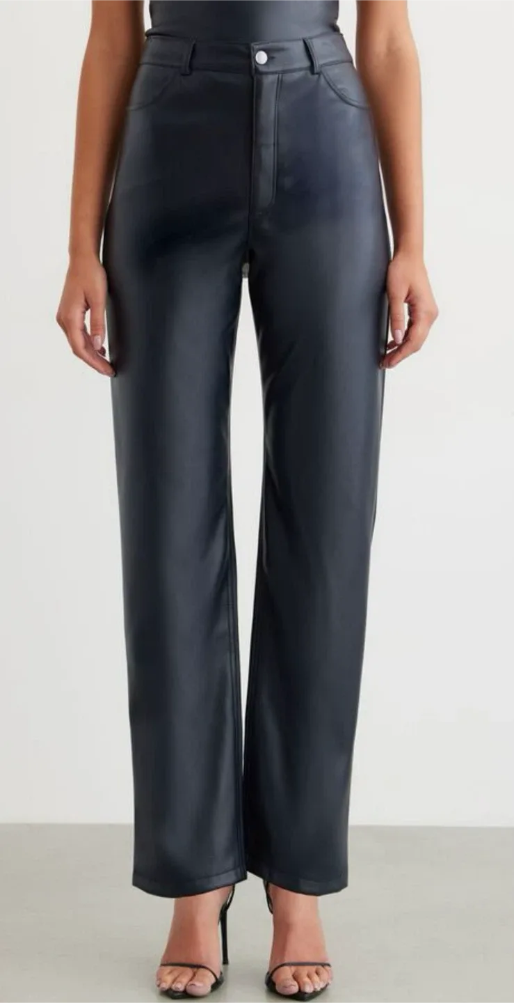 New dynamite Gisele straight leg faux leather pants: sky captain image indicator(2)