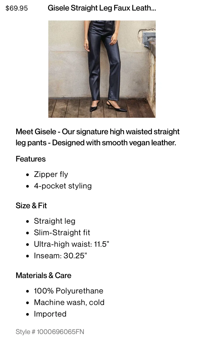 New dynamite Gisele straight leg faux leather pants: sky captain image indicator(4)