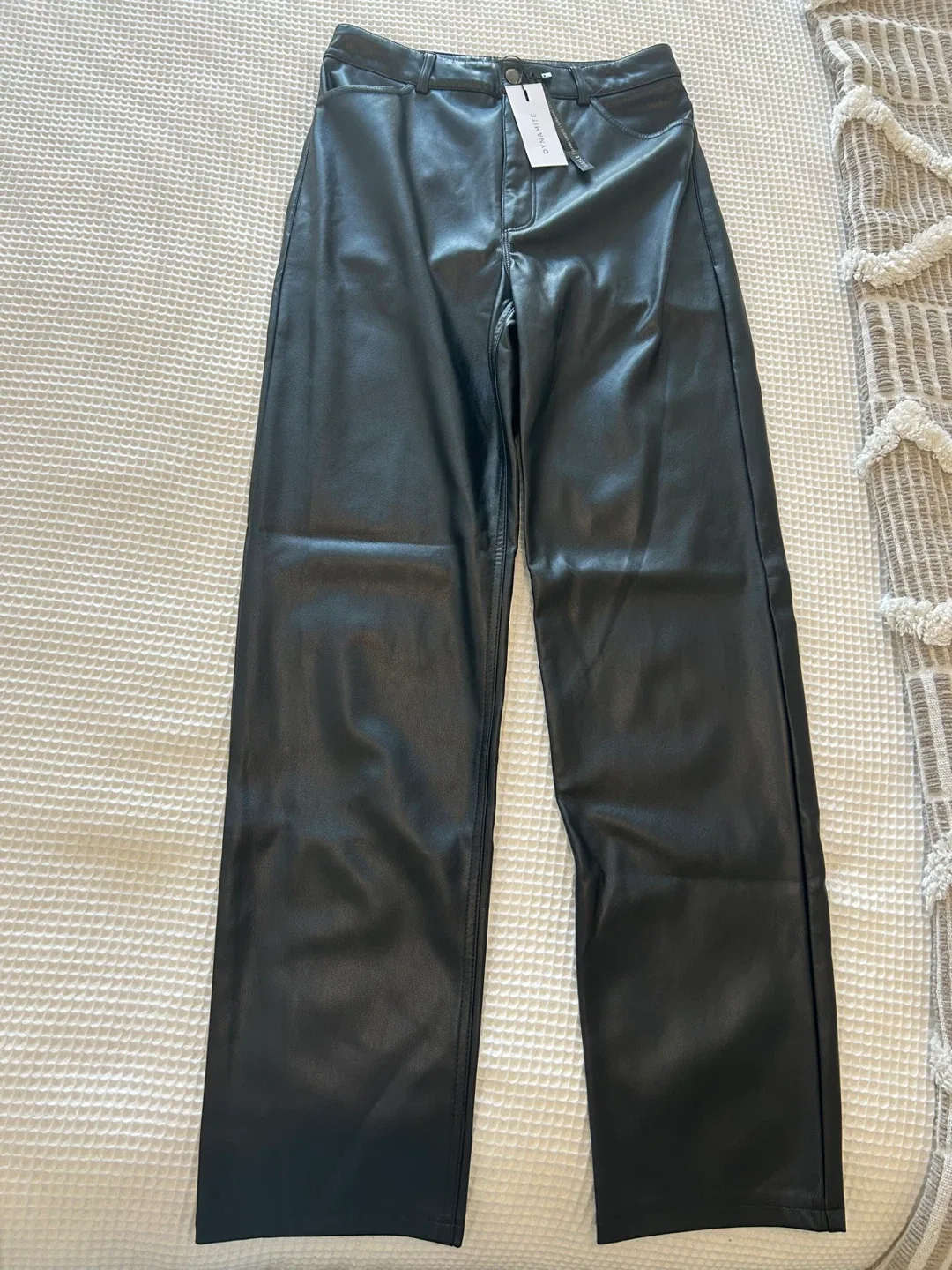 New dynamite Gisele straight leg faux leather pants: sky captain image indicator(5)