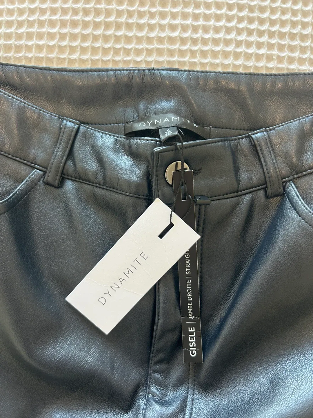 New dynamite Gisele straight leg faux leather pants: sky captain image indicator(7)