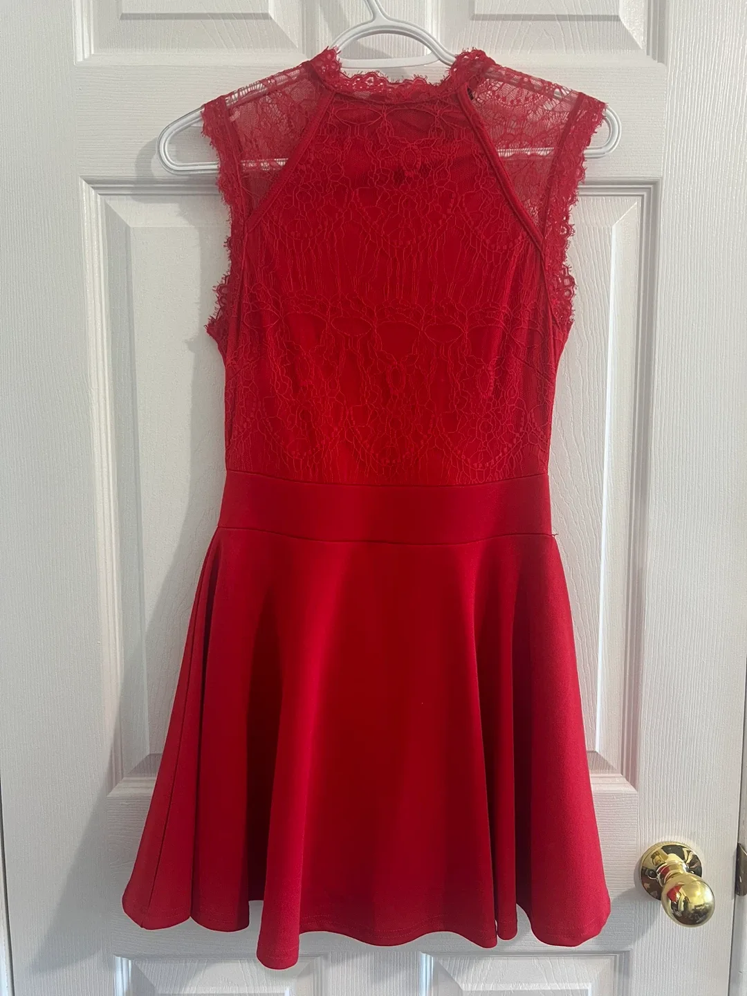 Red Lace Formal Dress wedding party graduation bridesmaids thumbnail
