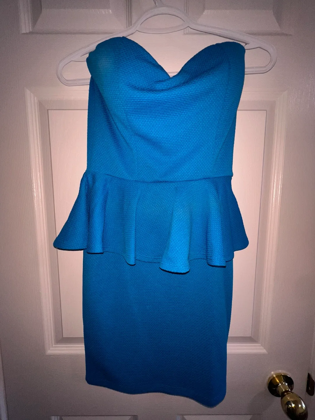 Blue Strapless Peplum Dress size small thumbnail