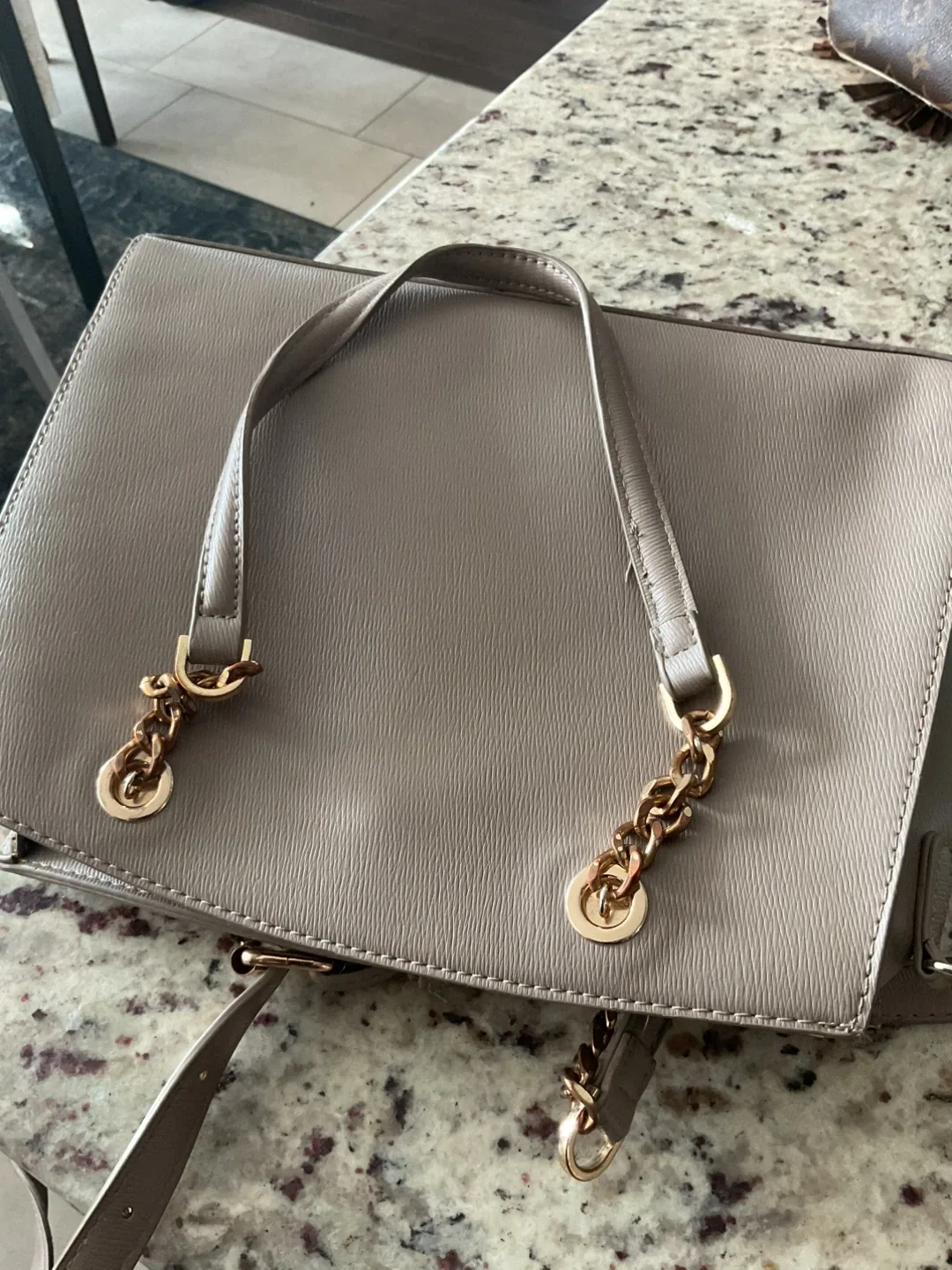 Beige Tote Bag with Gold Chain Detail thumbnail
