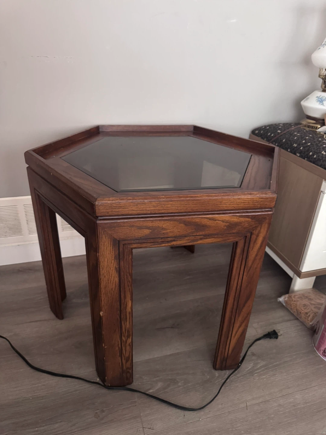 Glass Top Dark Wood End Table - photo 3