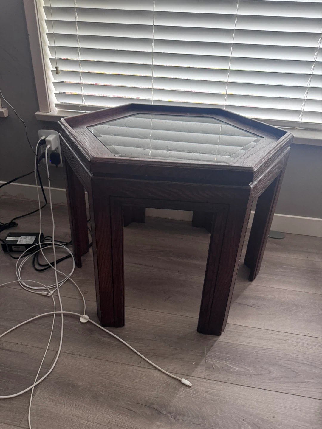 Glass Top Dark Wood End Table - photo 2