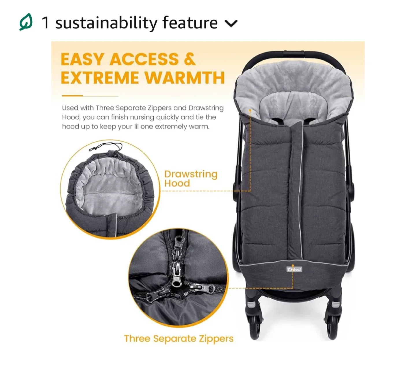 Orzbow Stroller Footmuff - Dark grey image indicator(2)