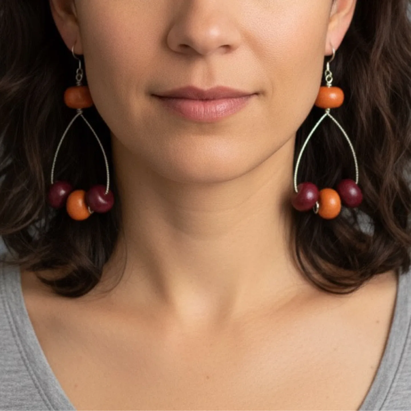Handmade Orange Maroon Red Beaded Dangle Earrings thumbnail