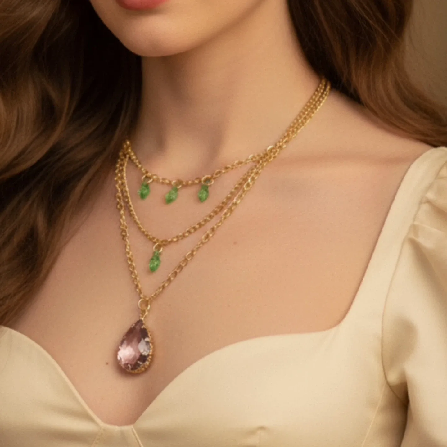 Fairycore Purple Ombre Crystal Pendant Green Leaf Necklace thumbnail