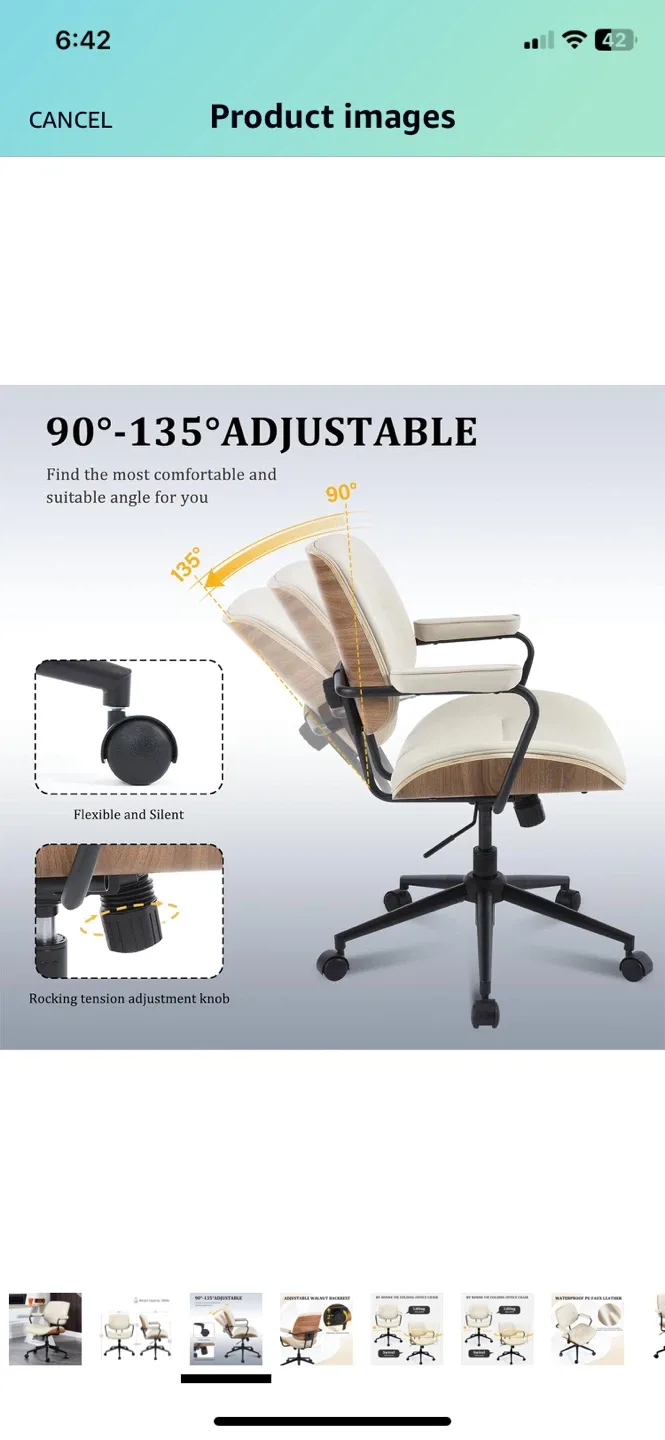 Cream Faux Leather Office Chair image indicator(4)