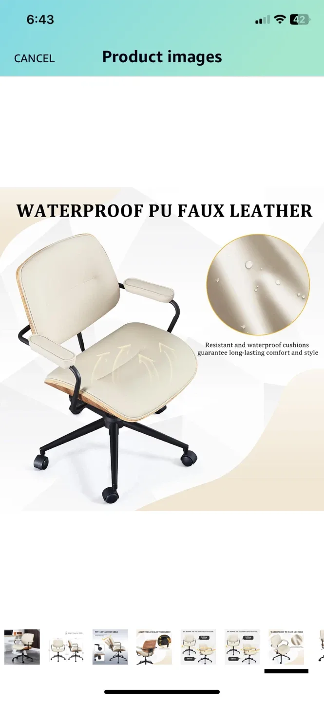 Cream Faux Leather Office Chair image indicator(3)