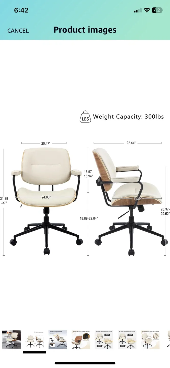 Cream Faux Leather Office Chair image indicator(2)
