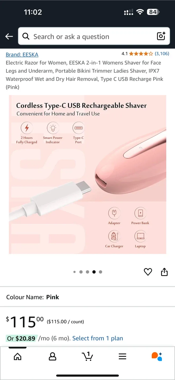 EESKA 2-in-1 Ladies Shaver - Pink image indicator(4)