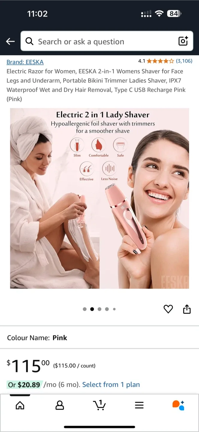 EESKA 2-in-1 Ladies Shaver - Pink image indicator(2)