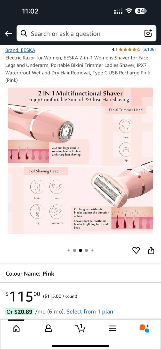 EESKA 2-in-1 Ladies Shaver - Pink image indicator(3)