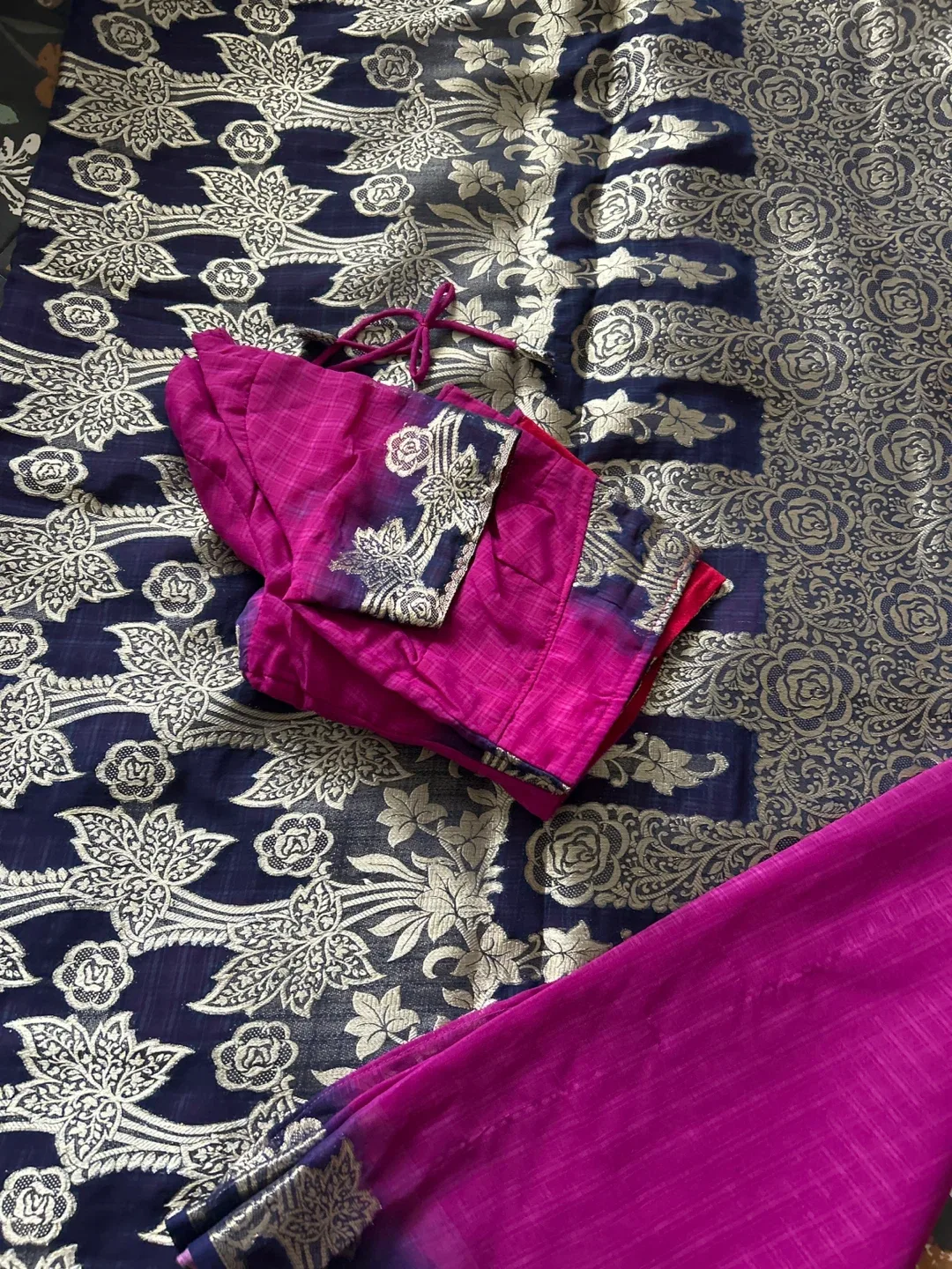 Sari with Blouse (small) - Purple & Navy image indicator(3)