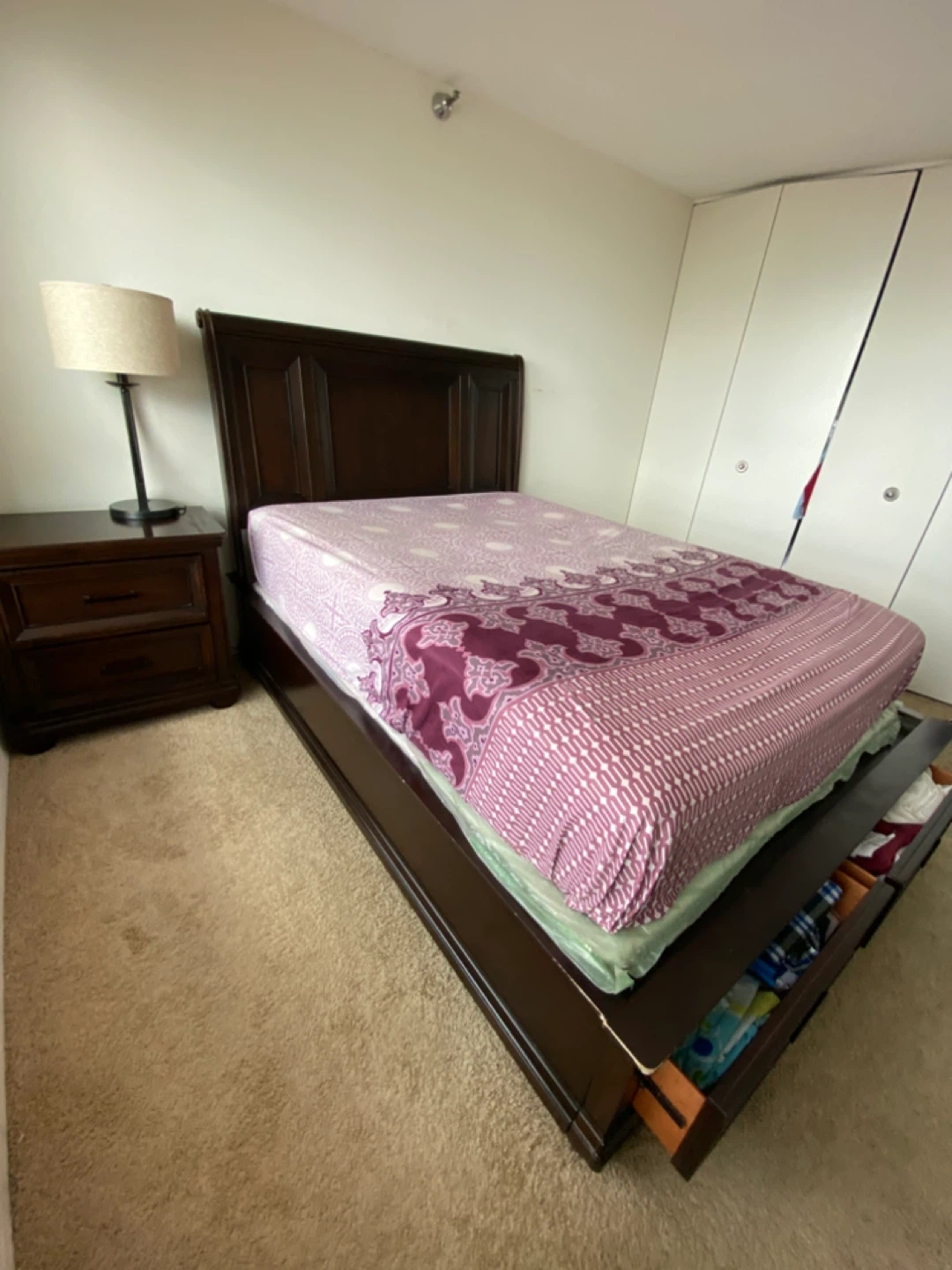 Dark Wood Queen Bed Frame with Storage - photo 2