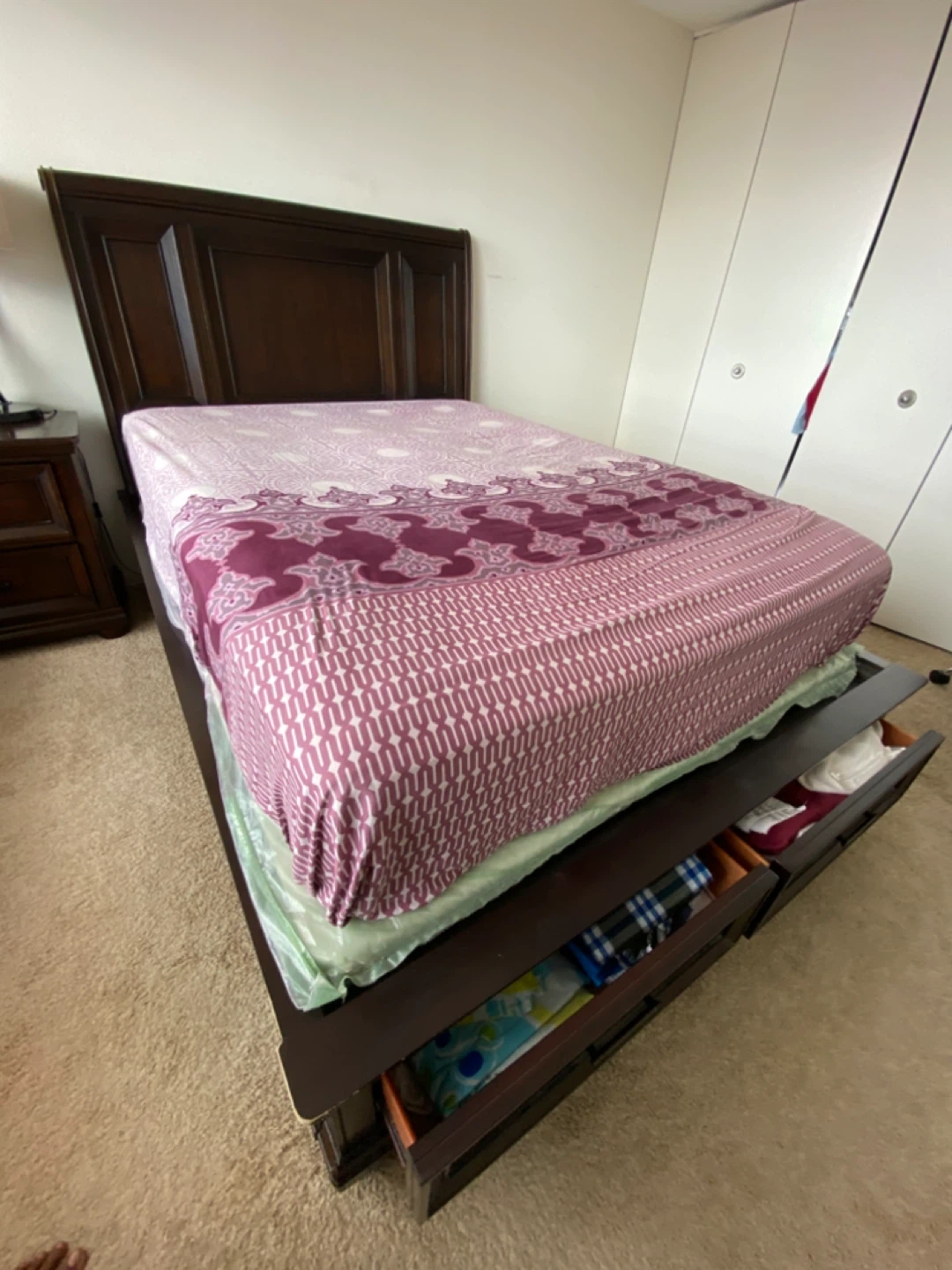 Dark Wood Queen Bed Frame with Storage