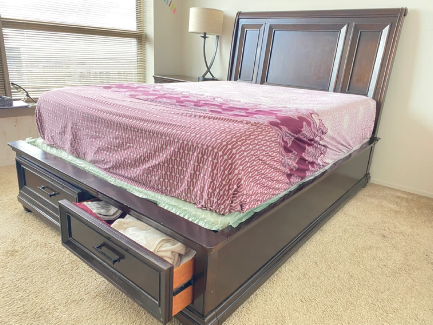 Dark Wood Queen Bed Frame with Storage - photo 3