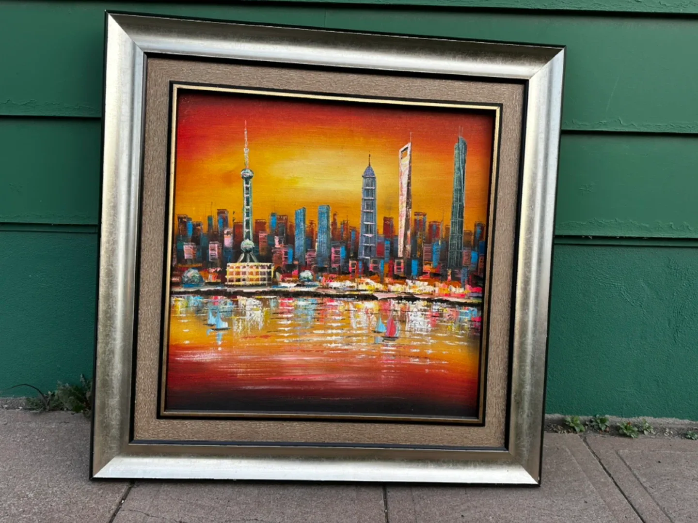Framed Shanghai Skyline Oil Painting thumbnail