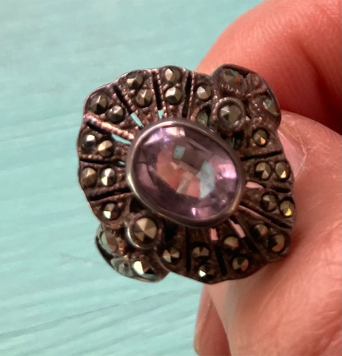 art deco pave silver ring thumbnail