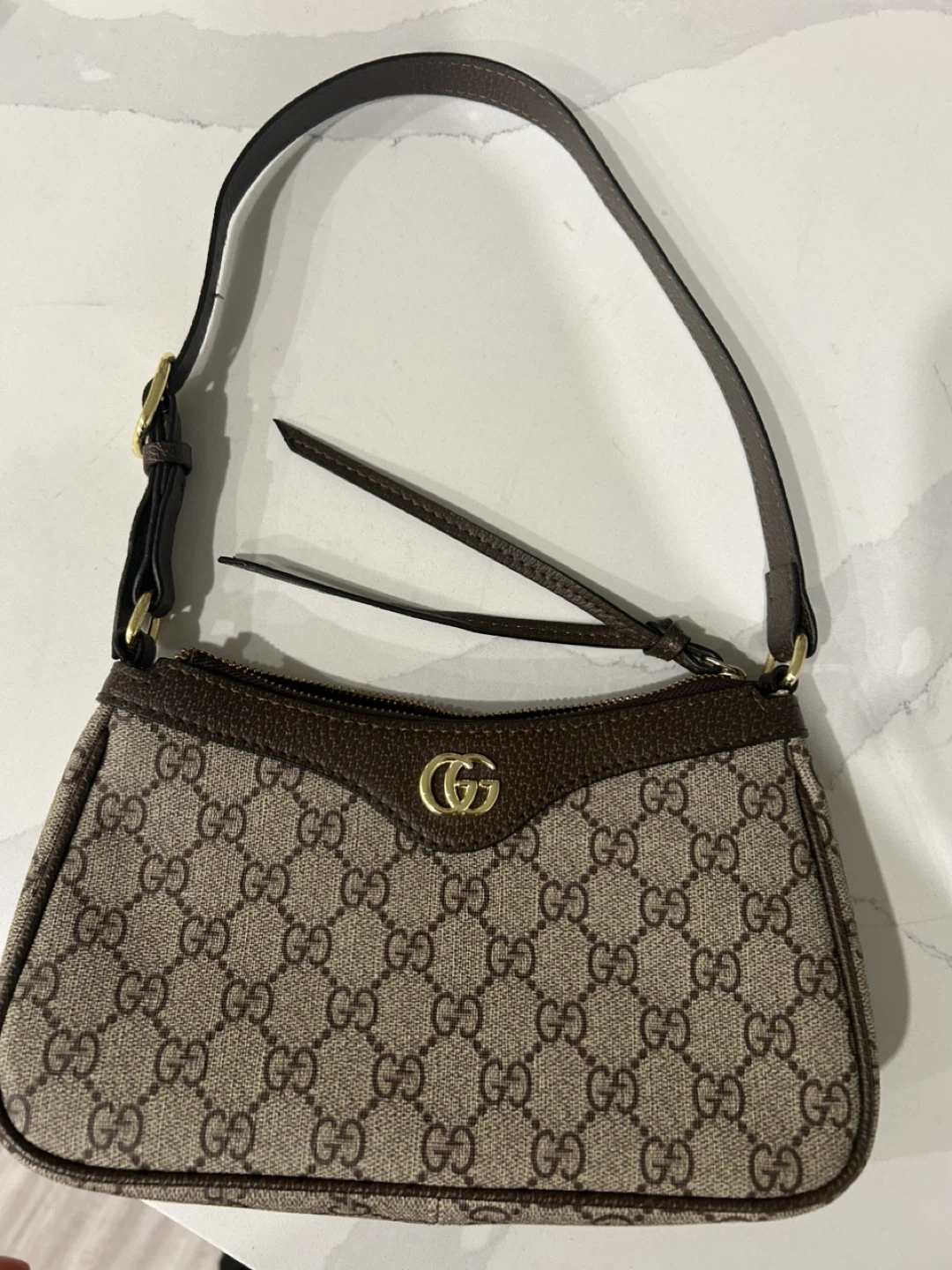 Gucci Brown GG Marmont Mini Baguette