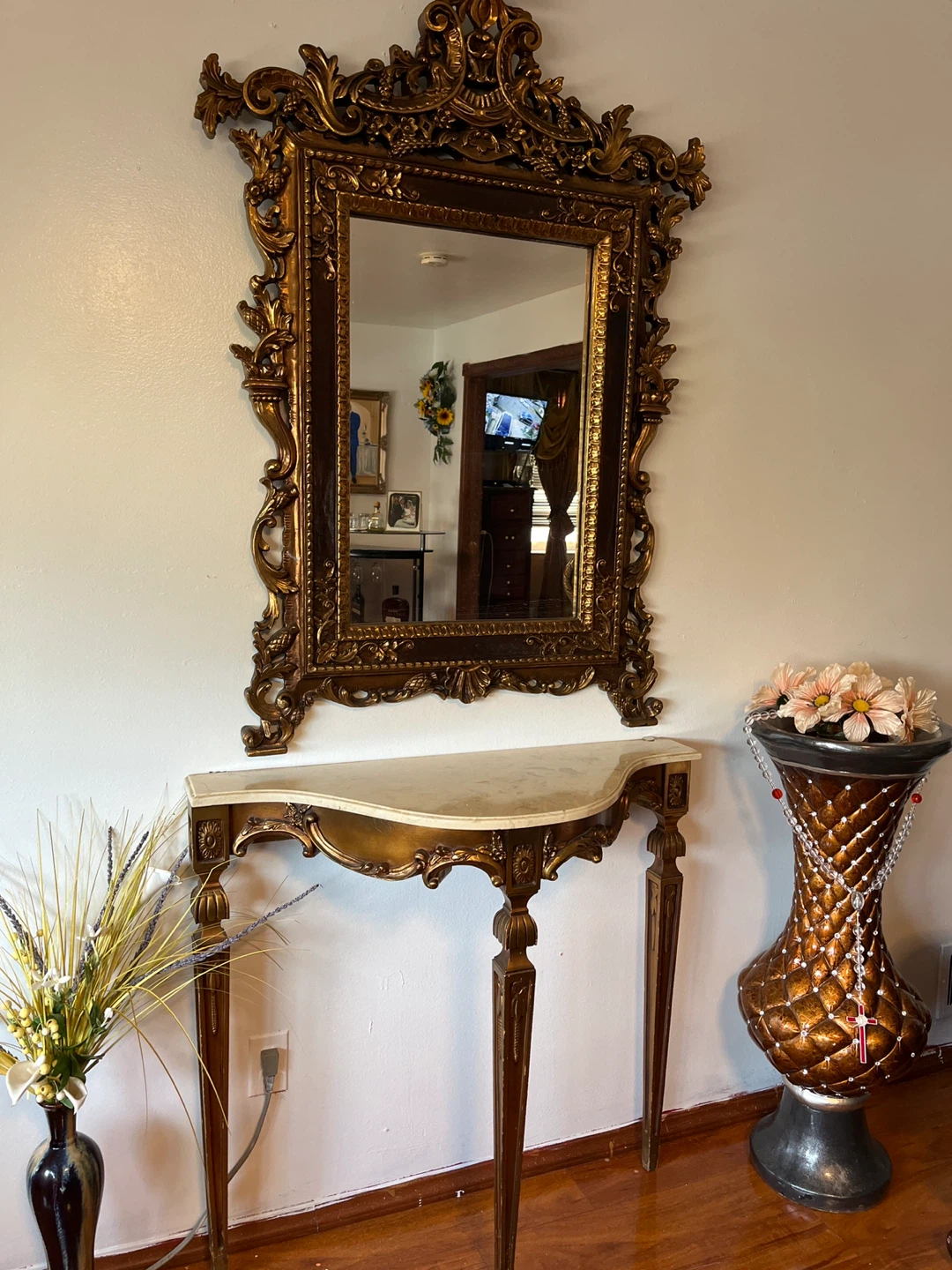 Ornate Gold-Framed Mirror & Console Table Set