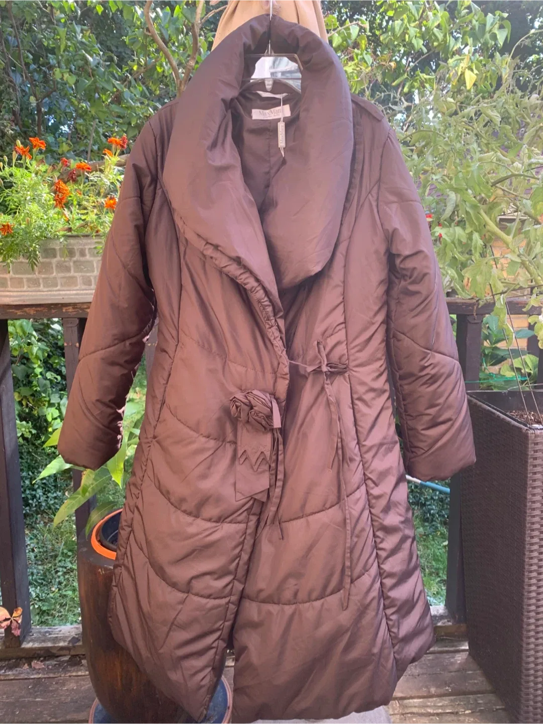 Max Mara Pura Seta Brown Puffer Coat Size 12 thumbnail
