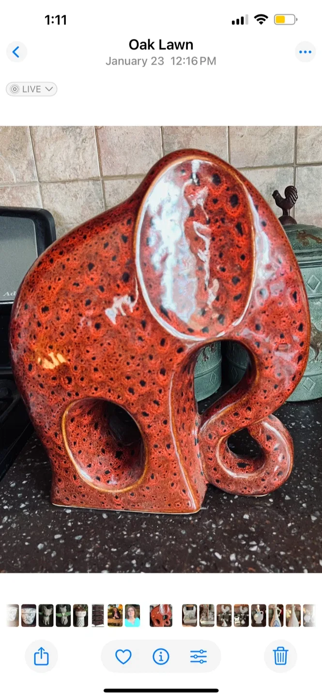 Brick Red & Black Mottled Ceramic Elephant thumbnail