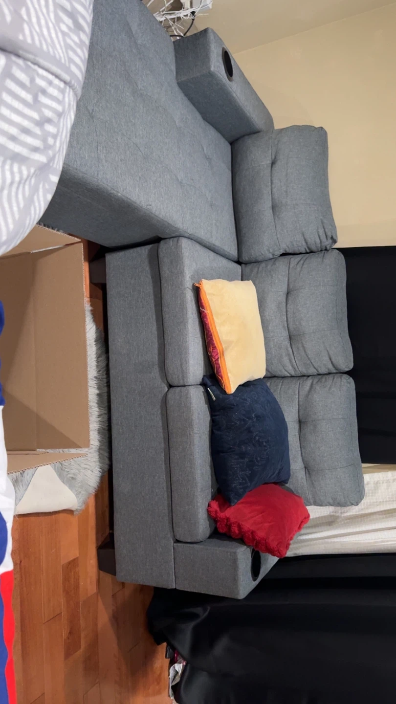 Grey Sectional Sofa with Pillows