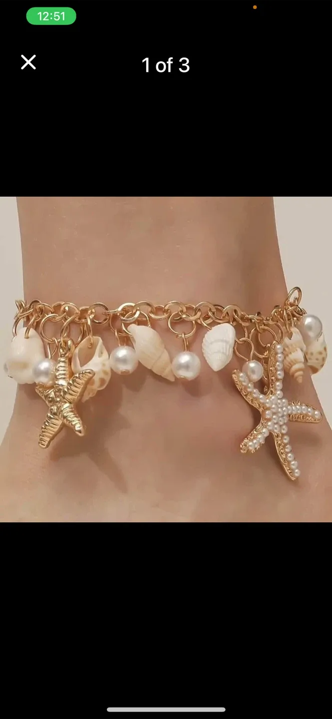 Gold Tone Seashell Charm Ankle Bracelet thumbnail