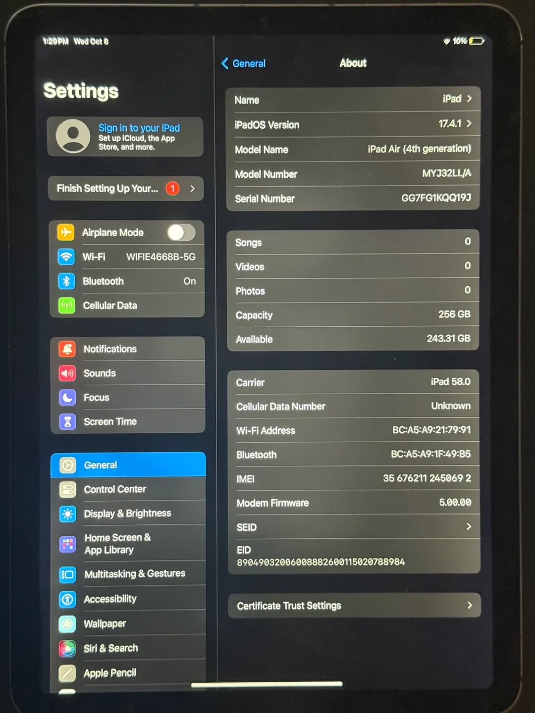 Apple iPad Air 4th Gen, 256GB, Cellular image indicator(2)