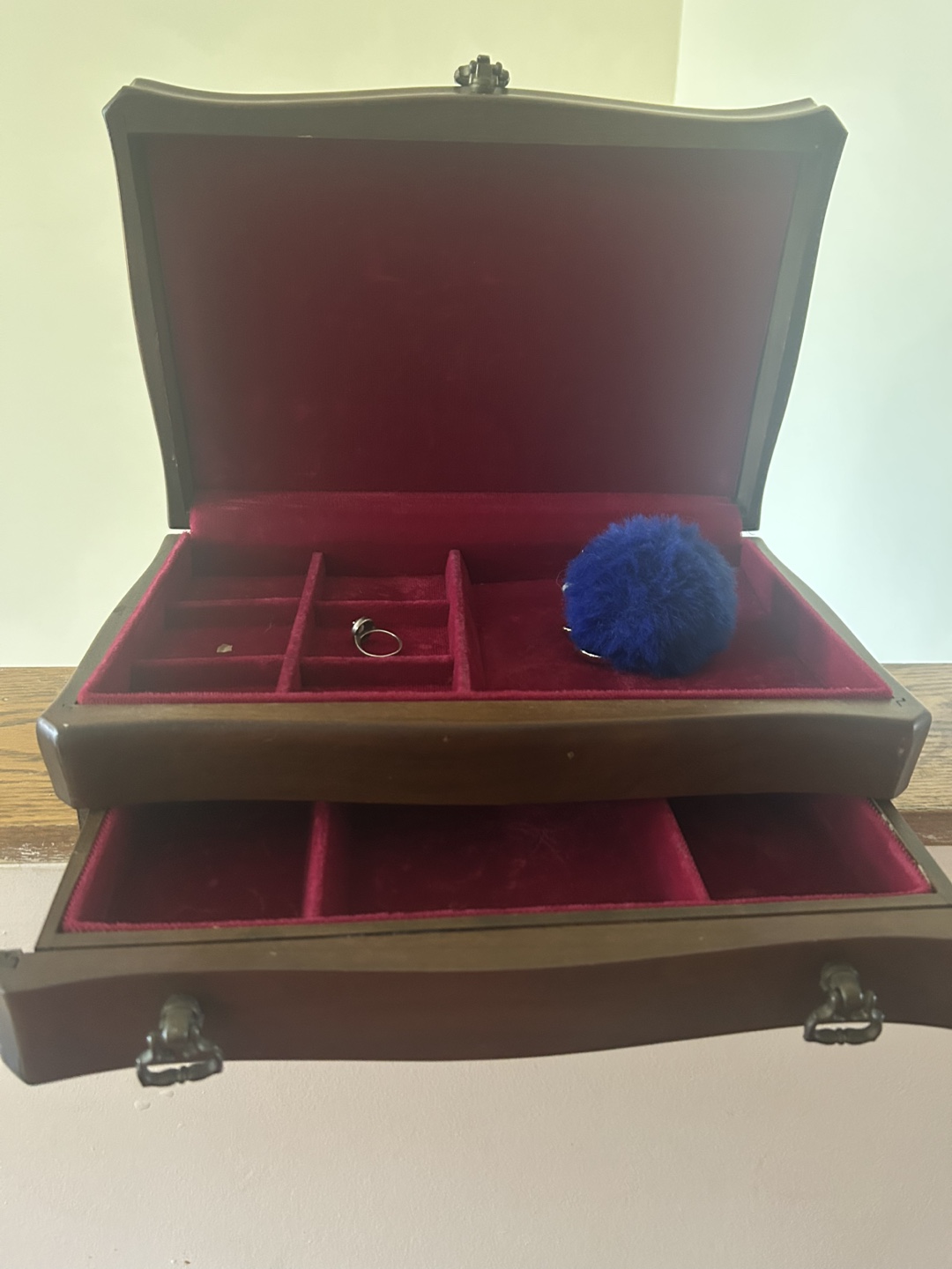 Wooden Jewellery Box with Red Velvet Interior