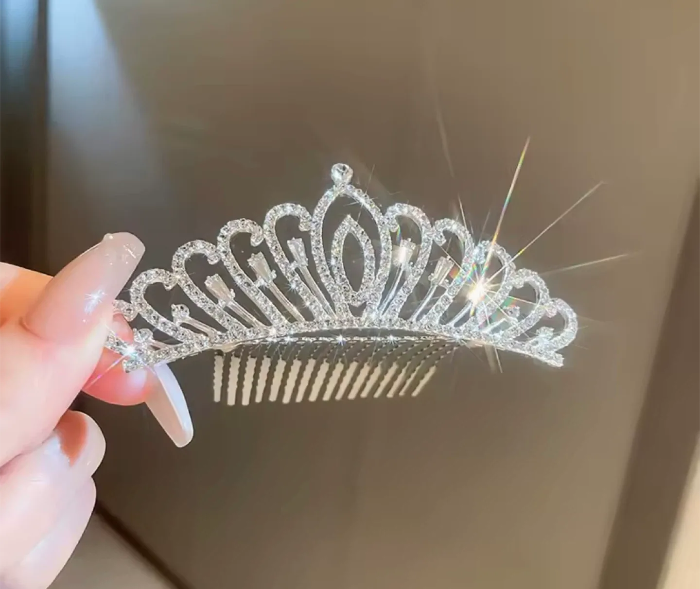 New Silver Rhinestone Tiara Comb thumbnail