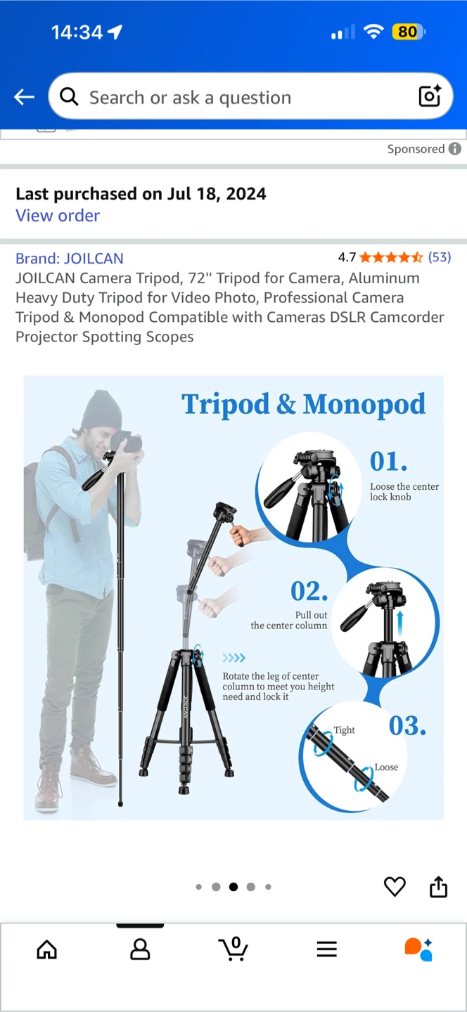 JOILCAN Camera Tripod 72-Inch Aluminum - photo 3