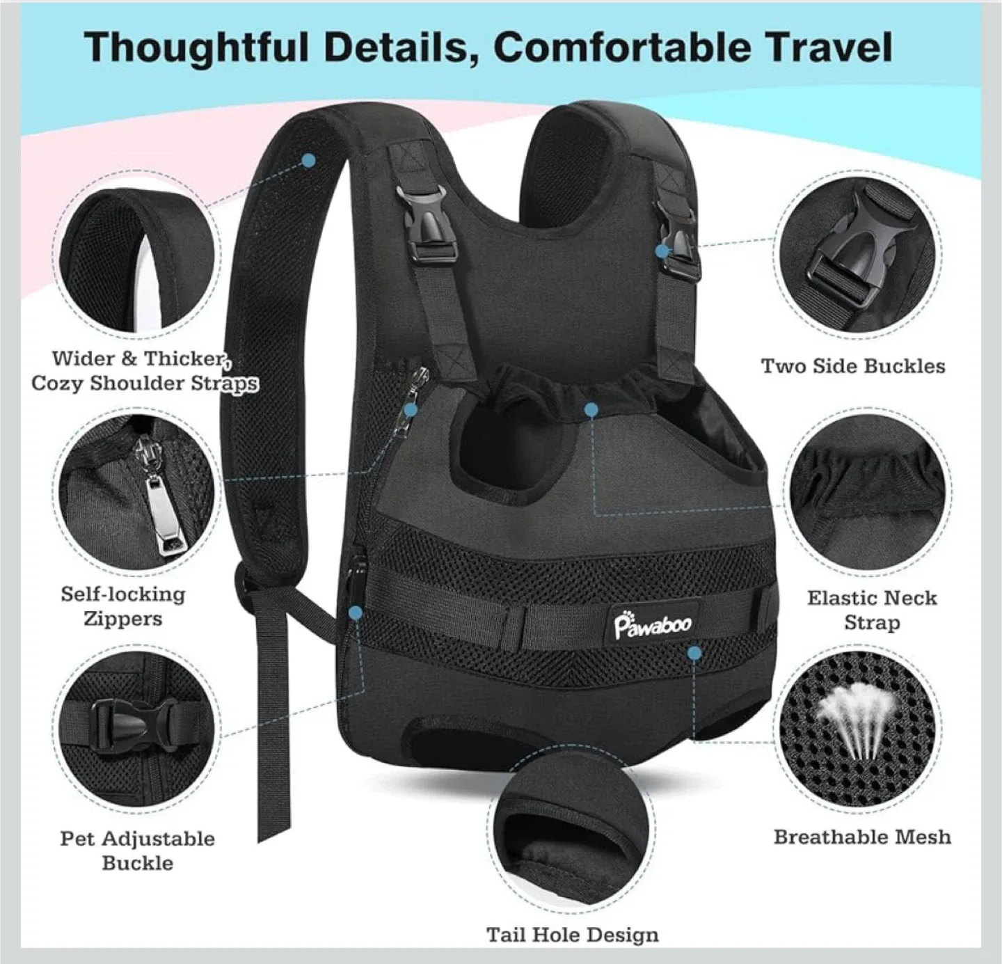 Pawaboo Pet Carrier Backpack - Black, Large image indicator(2)