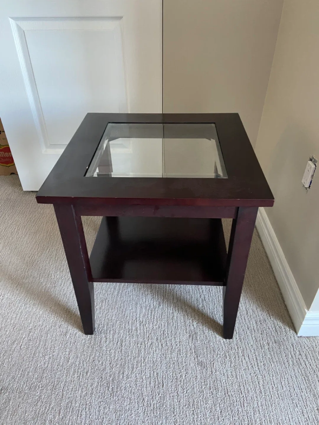 Glass Top Dark Wood End Table thumbnail