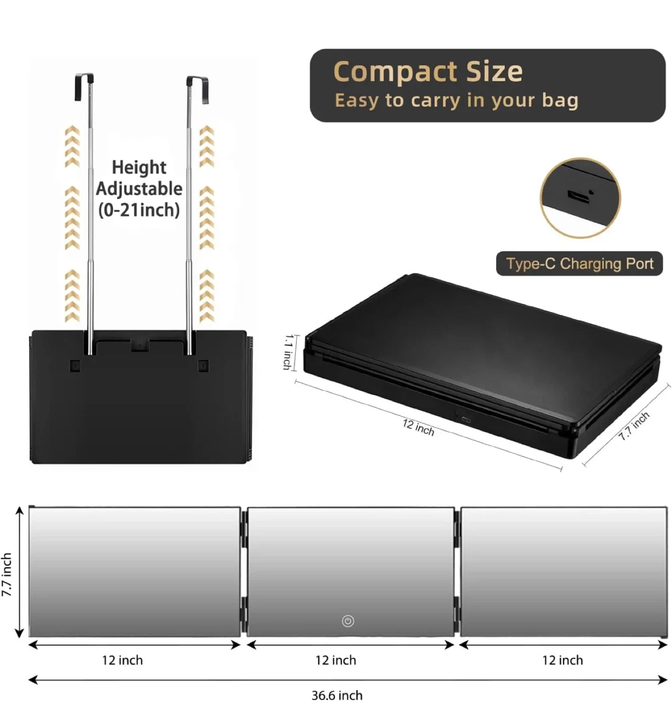 Tri-Fold Lighted Vanity Mirror - Portable image indicator(2)