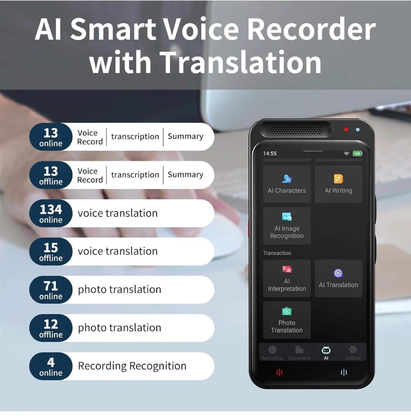 RPbznr AI Voice Recorder w/ Translation image indicator(2)