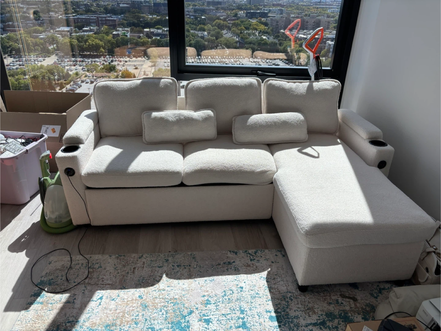 White Sectional Sofa with USB Ports